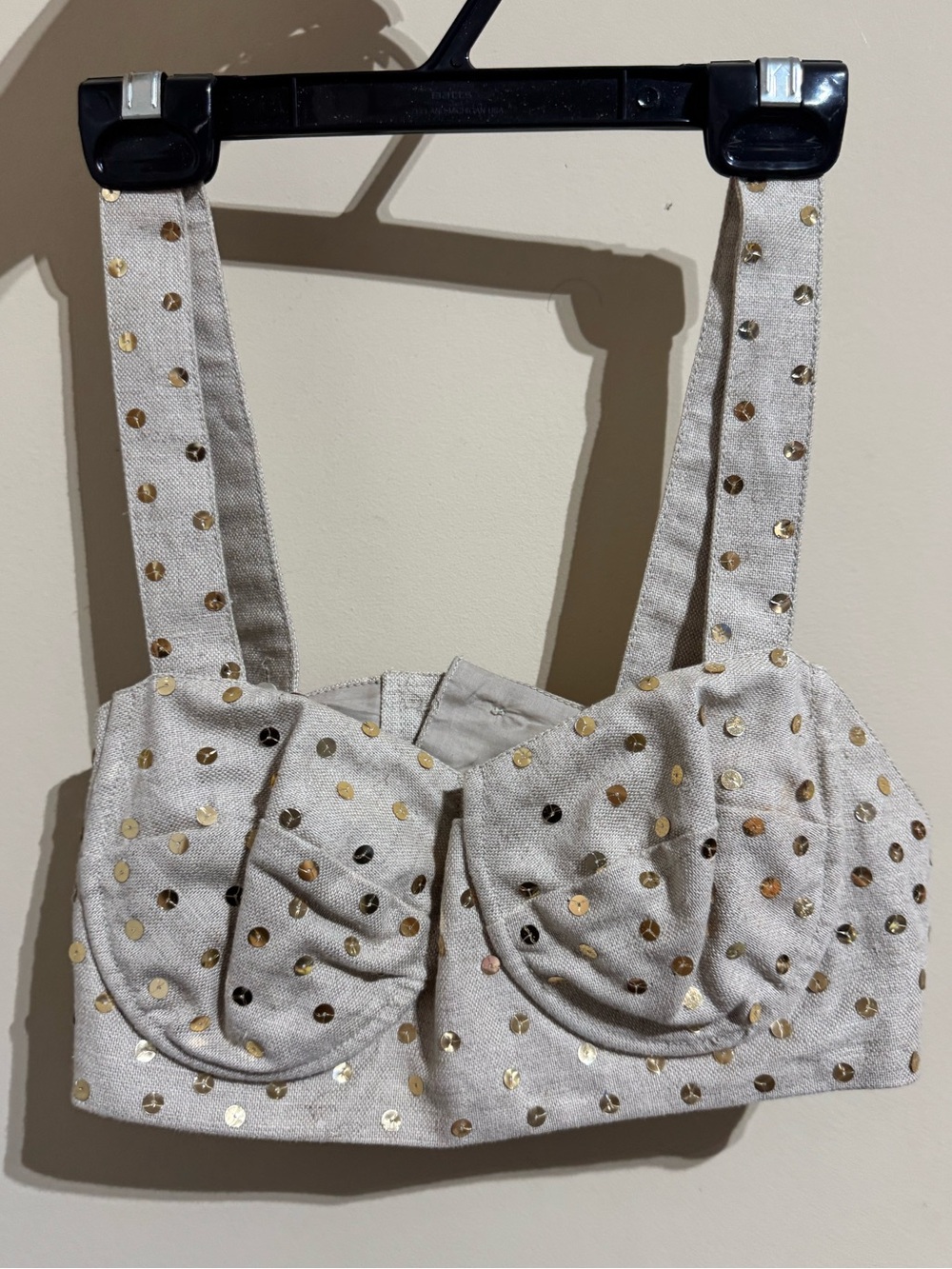 Lizwear Vintage Gold Sequin Detail Cream Crop Top